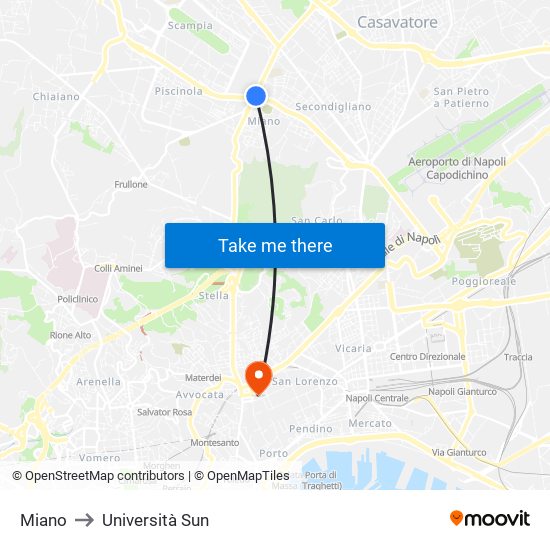 Miano to Università Sun map