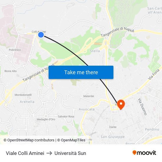 Viale Colli Aminei to Università Sun map
