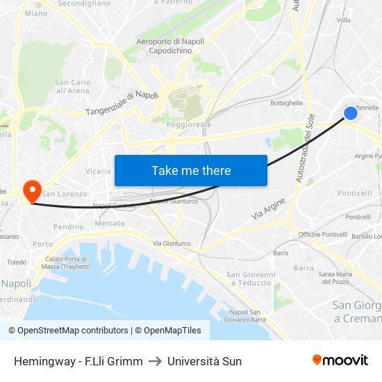 Hemingway - F.Lli Grimm to Università Sun map