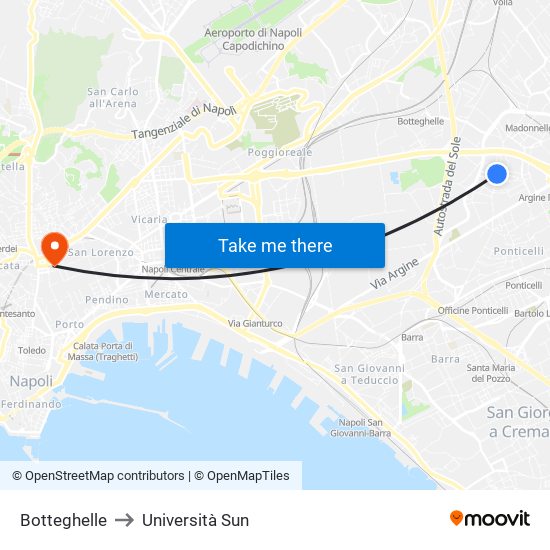Botteghelle to Università Sun map