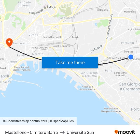 Mastellone - Cimitero Barra to Università Sun map