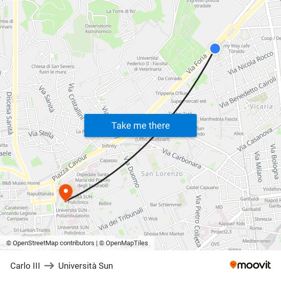 Carlo III to Università Sun map