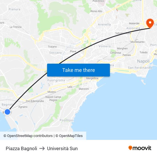 Piazza Bagnoli to Università Sun map