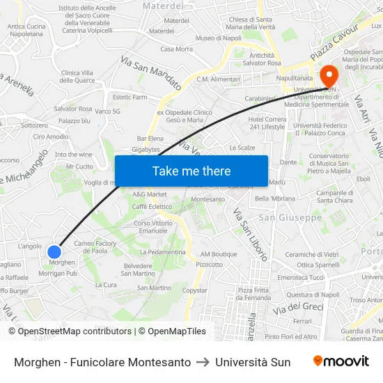 Morghen - Montesanto Funicular to Sun University map