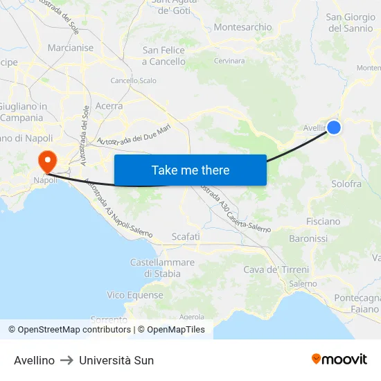 Avellino to Sun University map