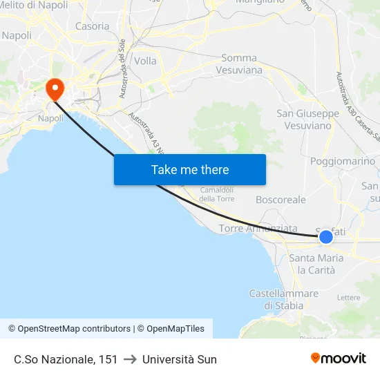 C.So Nazionale, 151 to Università Sun map