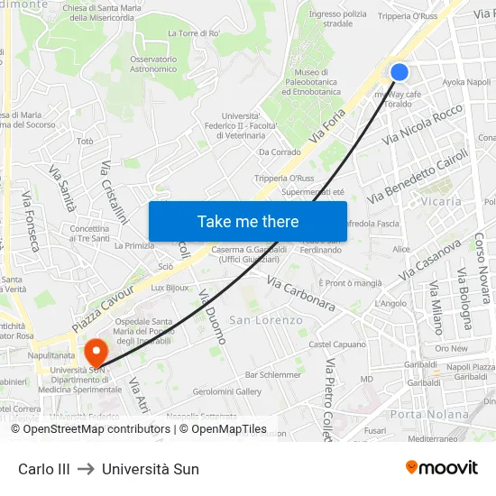 Carlo III to Sun University map