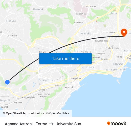 Agnano Astroni - Terme to Università Sun map