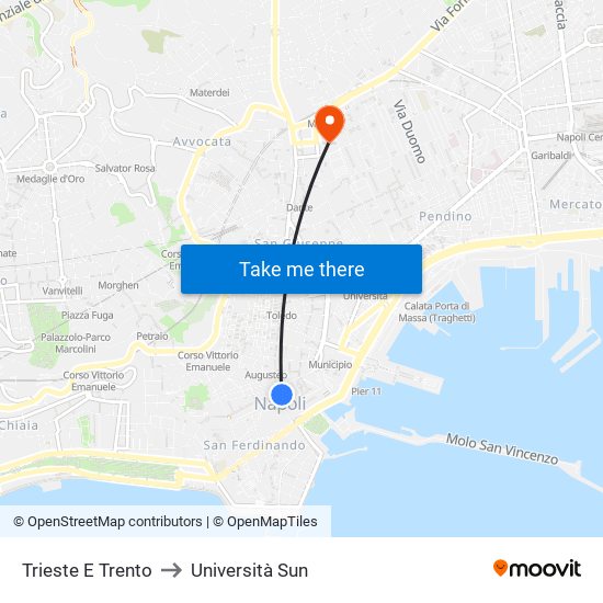 Trieste E Trento to Università Sun map