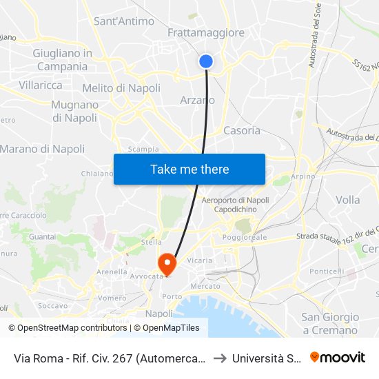 Via Roma - Rif. Civ. 267 (Automercato) to Università Sun map