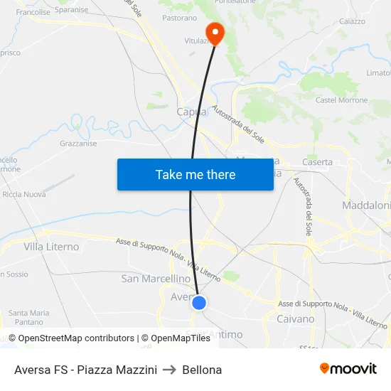 Aversa Station - Piazza Mazzini to Bellona map