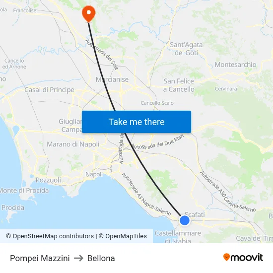 Pompei Mazzini to Bellona map