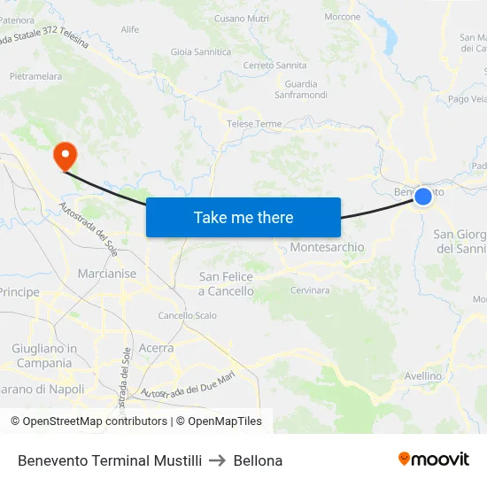 Benevento Mustilli Terminal to Bellona map