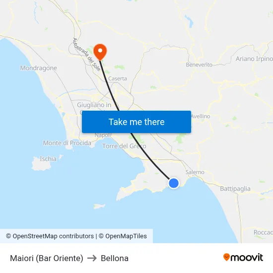 Maiori (Bar Oriente) to Bellona map