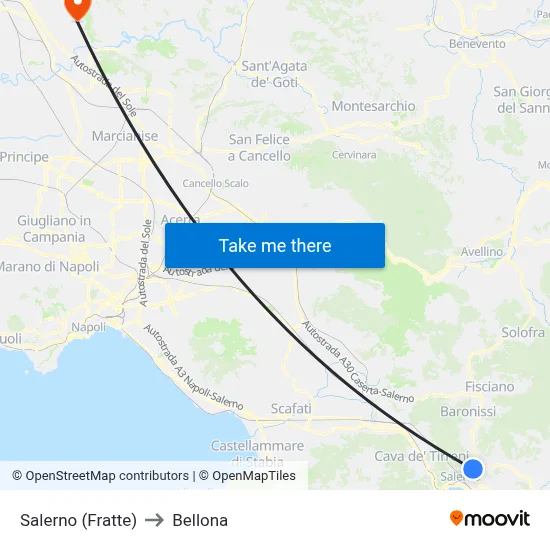 Salerno (Fratte) to Bellona map
