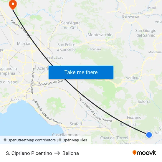 San Cipriano Picentino to Bellona map