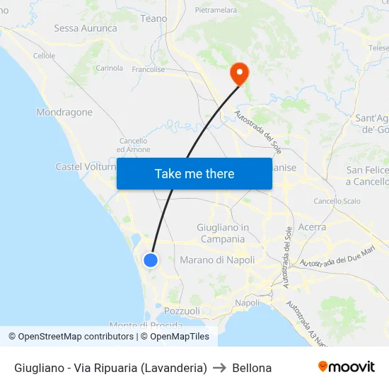 Giugliano - Via Ripuaria (Lavanderia) to Bellona map