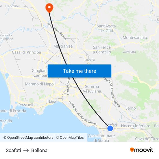 Scafati to Bellona map