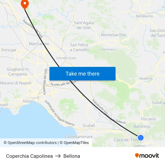 Coperchia Terminal to Bellona map
