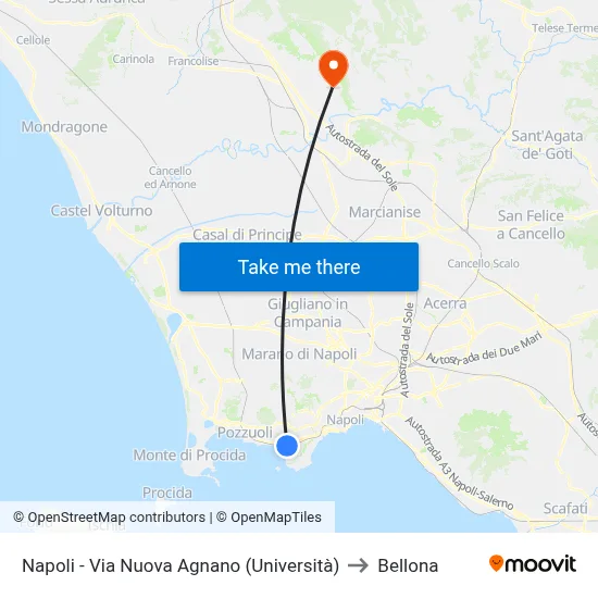 Napoli - Via Nuova Agnano (Università) to Bellona map