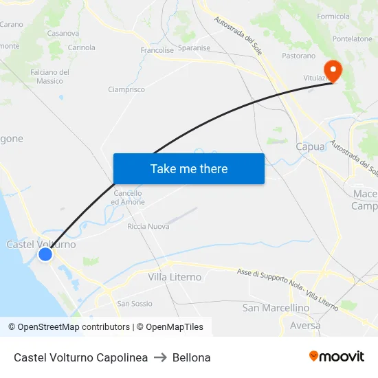 Castel Volturno Terminal to Bellona map