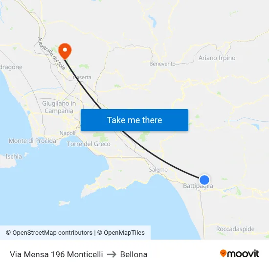 Via Mensa 196 Monticelli to Bellona map