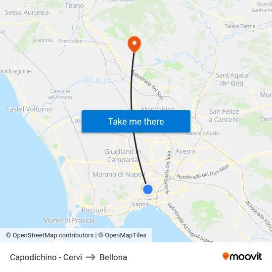 Capodichino - Cervi to Bellona map