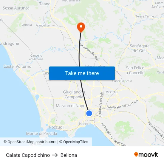 Calata Capodichino to Bellona map