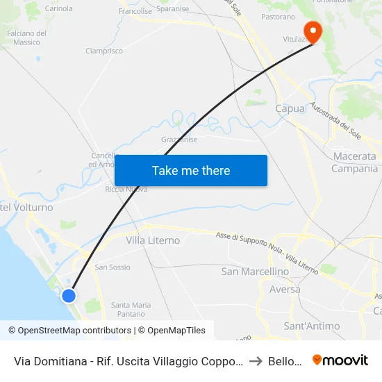 Via Domitiana - Villaggio Coppola Exit to Bellona map
