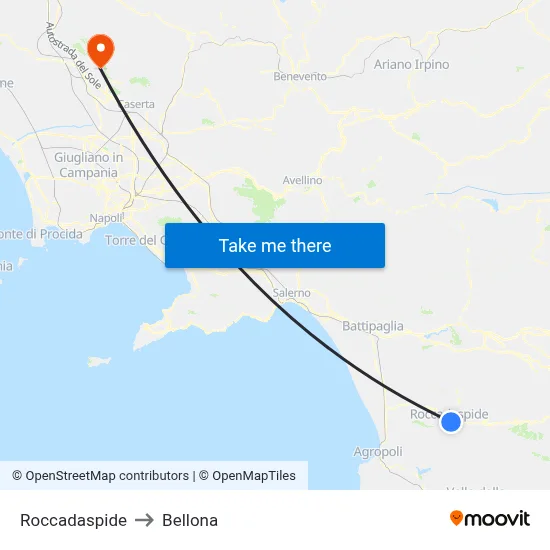 Roccadaspide to Bellona map