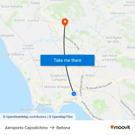 Capodichino Airport to Bellona map