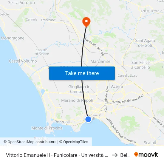 Vittorio Emanuele II - Funicular - Suor Orsola Benincasa University to Bellona map