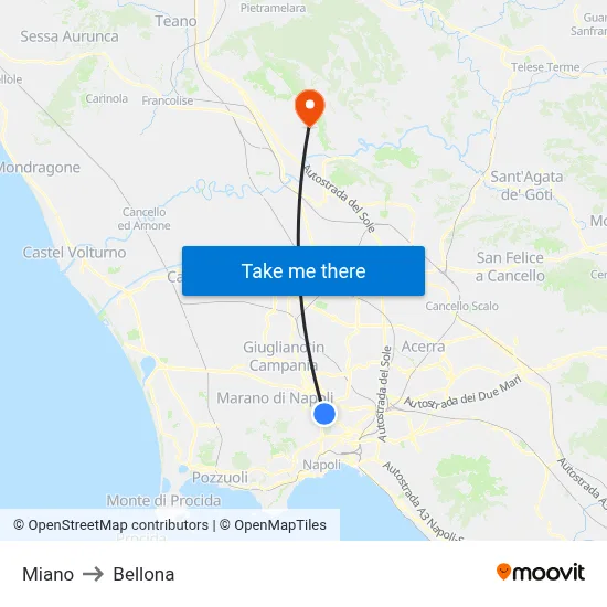Miano to Bellona map