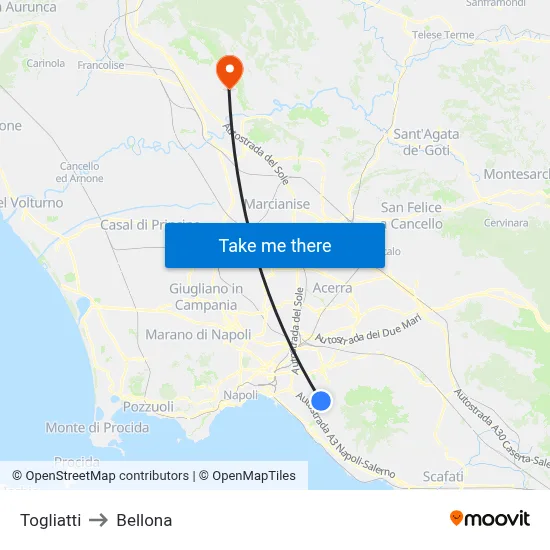 Togliatti to Bellona map