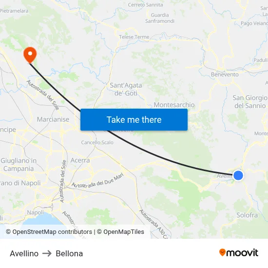 Avellino to Bellona map