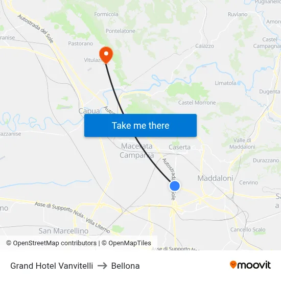 Grand Hotel Vanvitelli to Bellona map