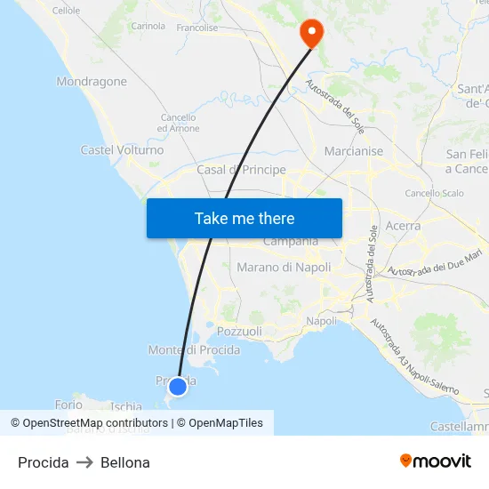 Procida to Bellona map
