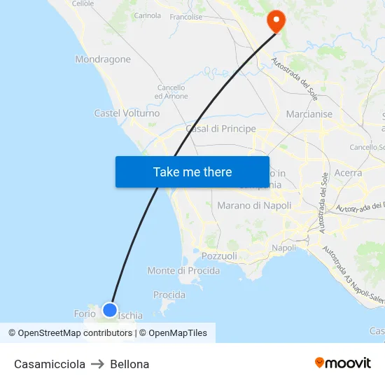 Casamicciola to Bellona map