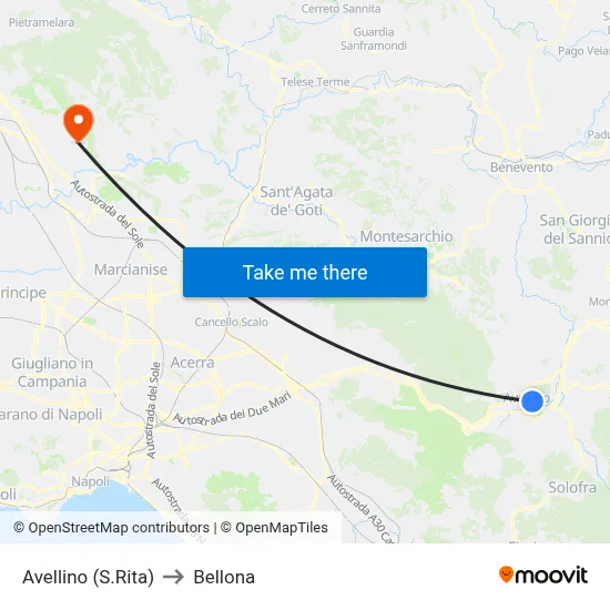 Avellino (Santa Rita) to Bellona map