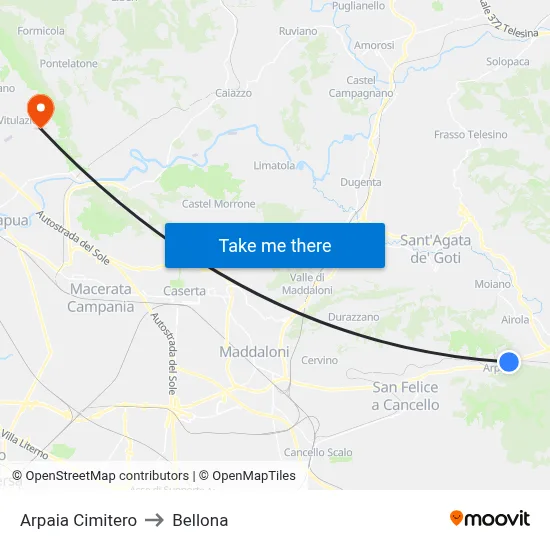 Arpaia Cemetery to Bellona map
