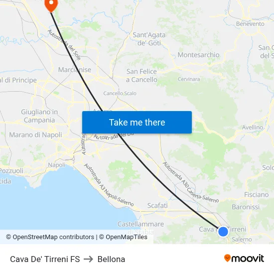 Cava De' Tirreni Station to Bellona map