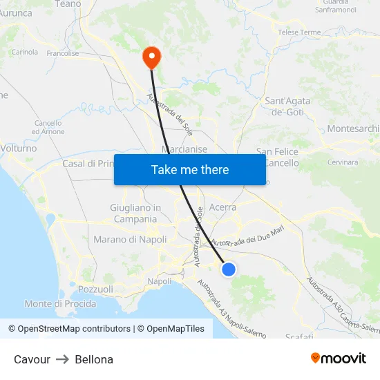 Cavour to Bellona map