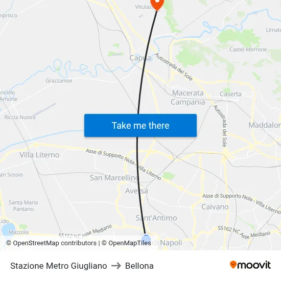 Giugliano Metro Station to Bellona map