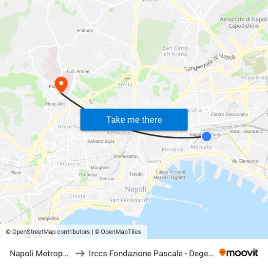 Napoli Metropark to Irccs Fondazione Pascale - Degenze map