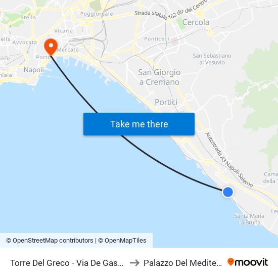 Torre Del Greco - Via De Gasperi, 130 to Palazzo Del Mediterraneo map