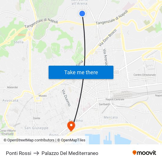Ponti Rossi to Palazzo Del Mediterraneo map