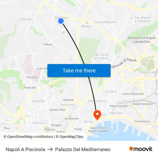 Napoli A Piscinola to Palazzo Del Mediterraneo map