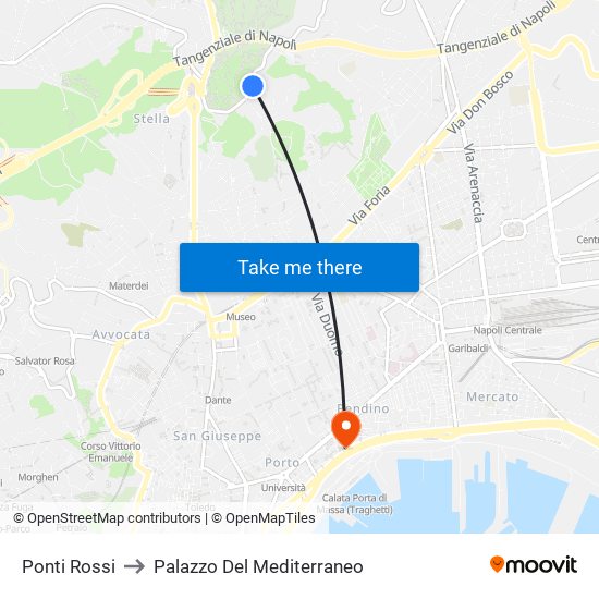 Ponti Rossi to Palazzo Del Mediterraneo map