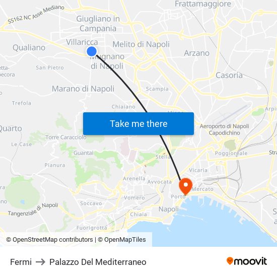 Fermi to Palazzo Del Mediterraneo map