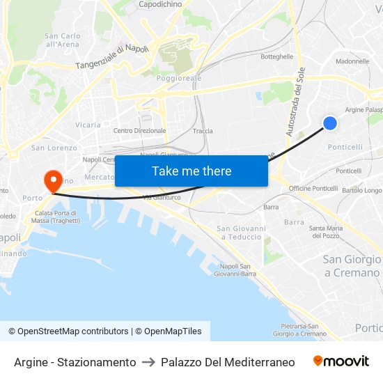 Argine - Stazionamento to Palazzo Del Mediterraneo map